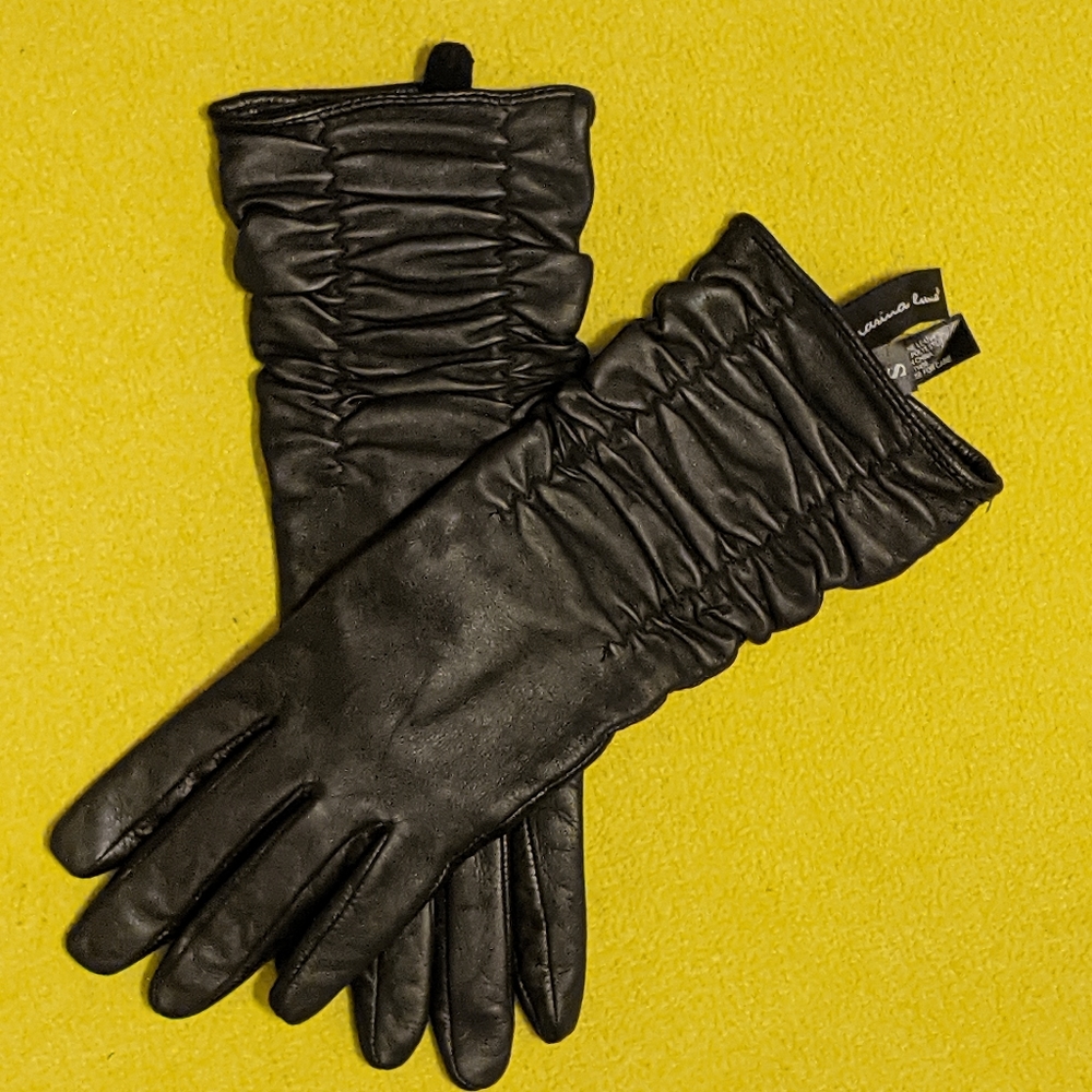 Marina Luna Ruched Black leather gloves Small